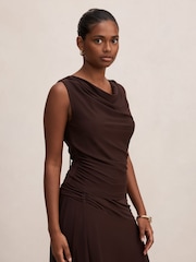 Forever New Brown Ada Petite Drape Cowl Neck Back Top - Image 4 of 5