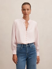 Forever New Pink Astra Lace Trim Blouse Contains Linen - Image 1 of 5