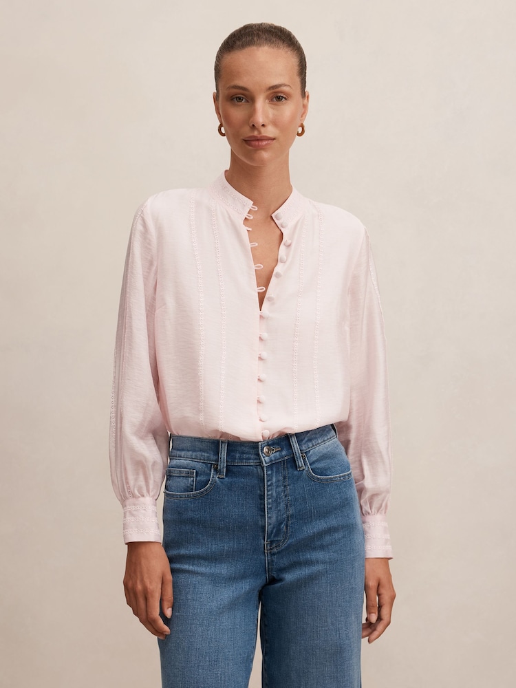 Forever New Pink Astra Lace Trim Blouse Contains Linen - Image 1 of 5 Forever New Pink Astra Lace Trim Blouse Contains Linen - Image 1 of 5