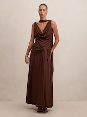 Forever New Brown Vivianne Scarf Tie Maxi Dress - Image 1 of 4