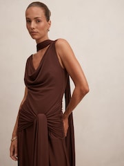 Forever New Brown Vivianne Scarf Tie Maxi Dress - Image 3 of 4