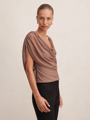 Forever New Brown Olivia Draped Mesh Cape Top - Image 4 of 5