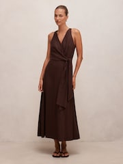 Forever New Brown Zoey Halter Neck Tie Midi Dress Contains Linen - Image 1 of 4