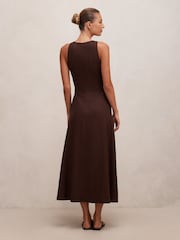 Forever New Brown Zoey Halter Neck Tie Midi Dress Contains Linen - Image 2 of 4