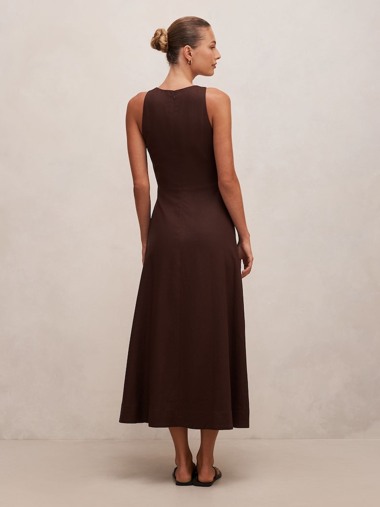 Forever New Brown Zoey Halter Neck Tie Midi Dress Contains Linen - Image 2 of 4