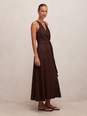 Forever New Brown Zoey Halter Neck Tie Midi Dress Contains Linen - Image 4 of 4