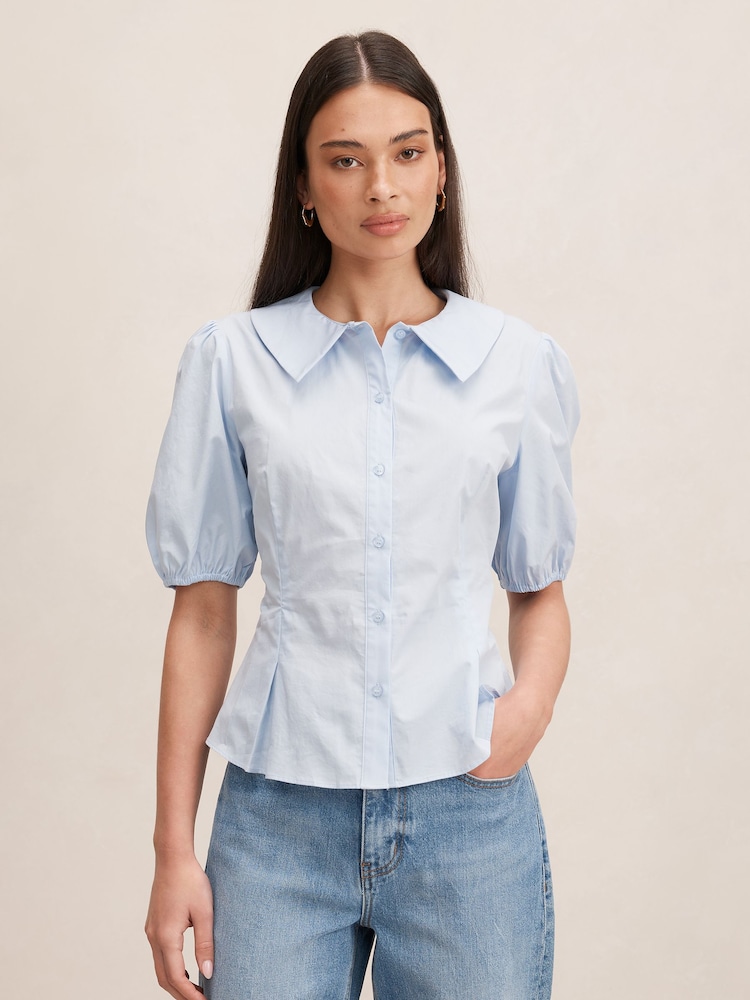 Forever New Blue Gracie Bubble Sleeves Shirt - Image 1 of 5