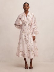 Forever New Pink Hazel Petite Shirt Midi Dress Contains Linen - Image 1 of 4