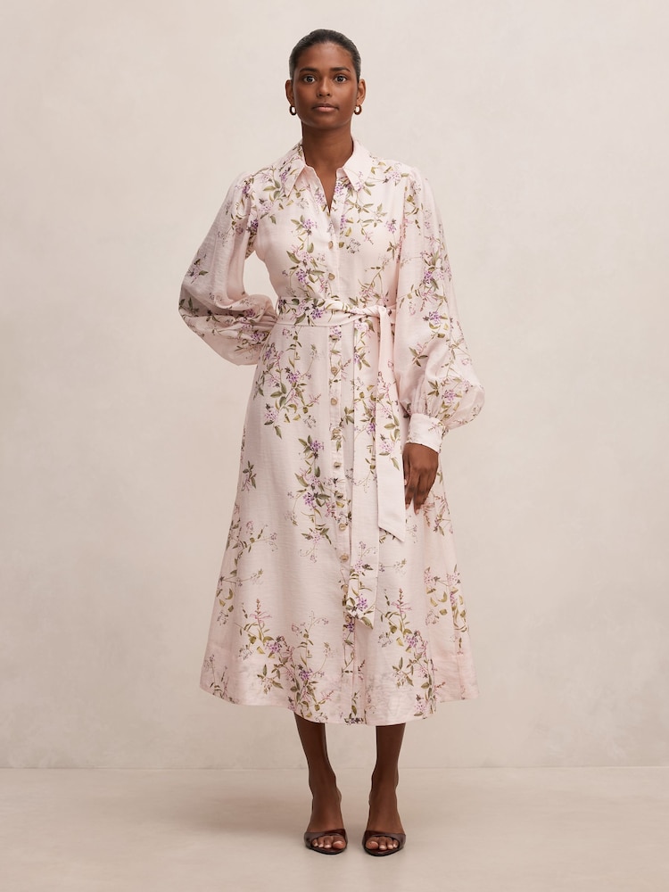 Forever New Pink Hazel Petite Shirt Midi Dress Contains Linen - Image 1 of 4 Forever New Pink Hazel Petite Shirt Midi Dress Contains Linen - Image 1 of 4