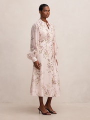 Forever New Pink Hazel Petite Shirt Midi Dress Contains Linen - Image 2 of 4