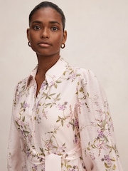 Forever New Pink Hazel Petite Shirt Midi Dress Contains Linen - Image 4 of 4