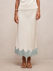Forever New Cream Adele Lace Trim Midi Skirt - Image 1 of 5