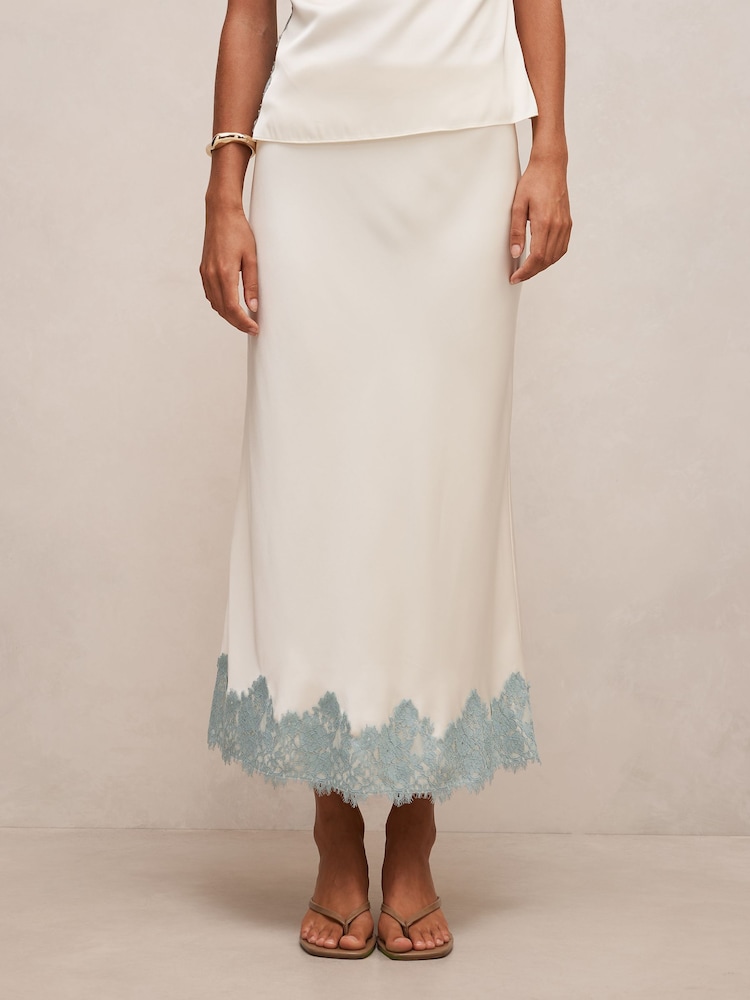 Forever New Cream Adele Lace Trim Midi Skirt - Image 1 of 5 Forever New Cream Adele Lace Trim Midi Skirt - Image 1 of 5