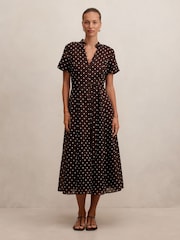 Forever New Brown Therese Short Sleeves Midi Dress - Image 1 of 4