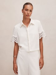 Forever New White Linen Blend Skye Lace Trim Shirt - Image 1 of 5