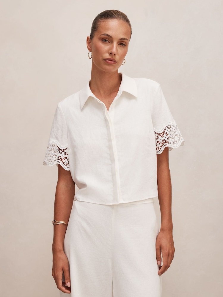 Forever New White Linen Blend Skye Lace Trim Shirt - Image 1 of 5 Forever New White Linen Blend Skye Lace Trim Shirt - Image 1 of 5