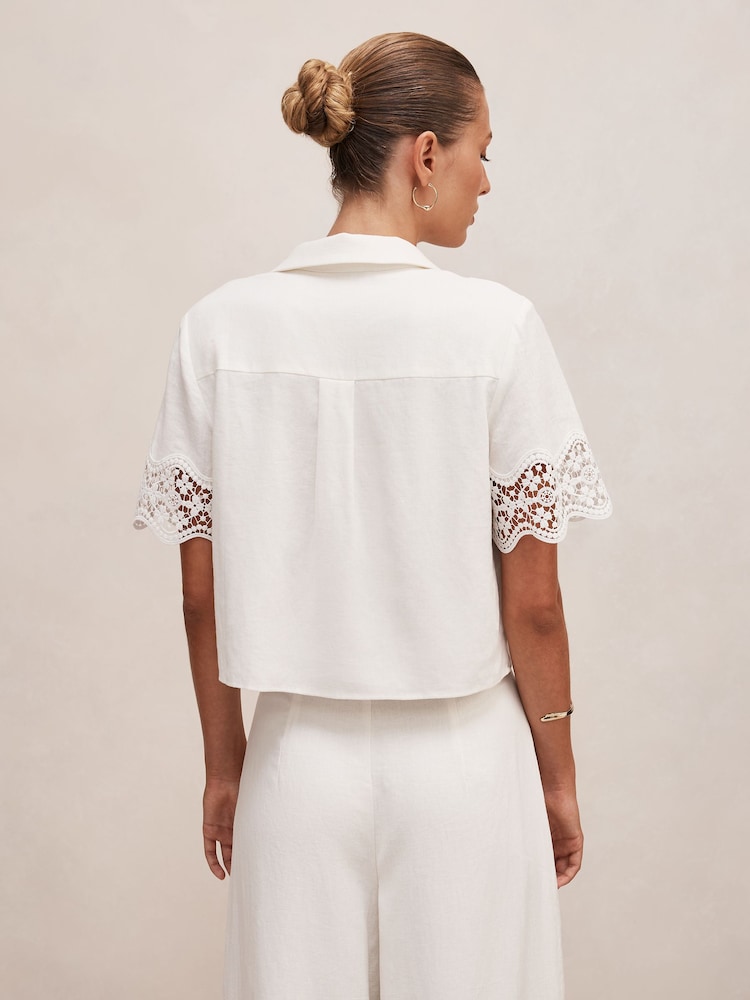 Forever New White Linen Blend Skye Lace Trim Shirt - Image 2 of 5 Forever New White Linen Blend Skye Lace Trim Shirt - Image 2 of 5