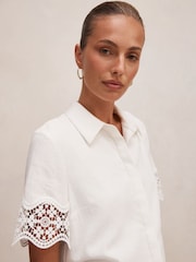 Forever New White Linen Blend Skye Lace Trim Shirt - Image 3 of 5