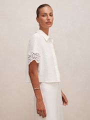 Forever New White Linen Blend Skye Lace Trim Shirt - Image 4 of 5