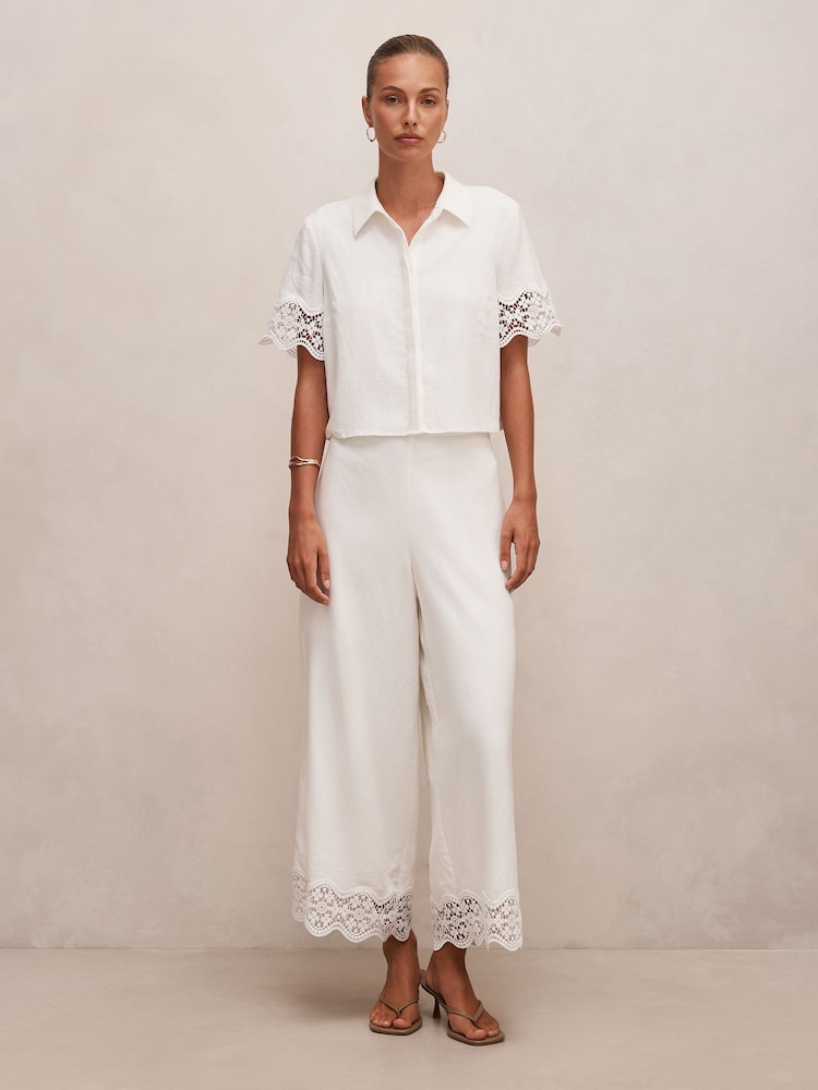 Forever New White Linen Blend Skye Lace Trim Shirt - Image 5 of 5 Forever New White Linen Blend Skye Lace Trim Shirt - Image 5 of 5