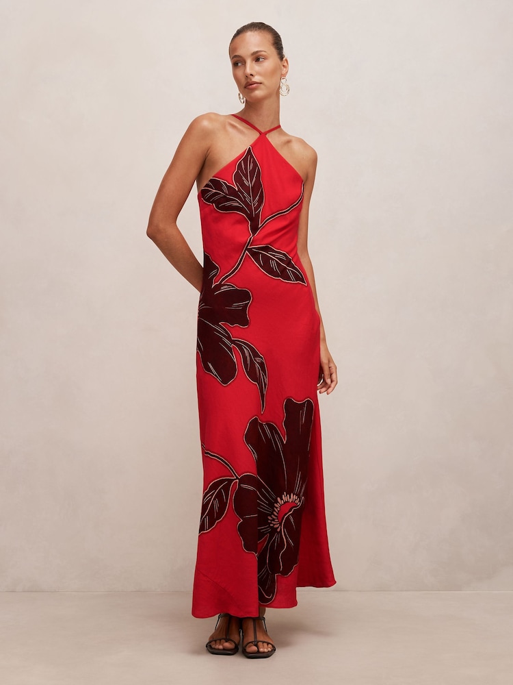 Forever New Red Linen Blend Nova Arrow Neck Maxi Dress - Image 1 of 4 Forever New Red Linen Blend Nova Arrow Neck Maxi Dress - Image 1 of 4
