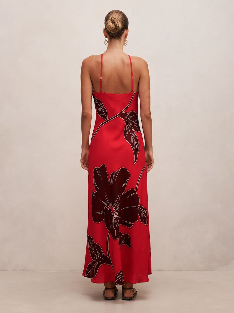 Forever New Red Linen Blend Nova Arrow Neck Maxi Dress - Image 2 of 4 Forever New Red Linen Blend Nova Arrow Neck Maxi Dress - Image 2 of 4