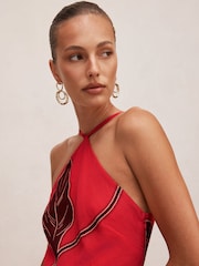 Forever New Red Linen Blend Nova Arrow Neck Maxi Dress - Image 3 of 4