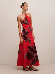 Forever New Red Linen Blend Nova Arrow Neck Maxi Dress - Image 4 of 4