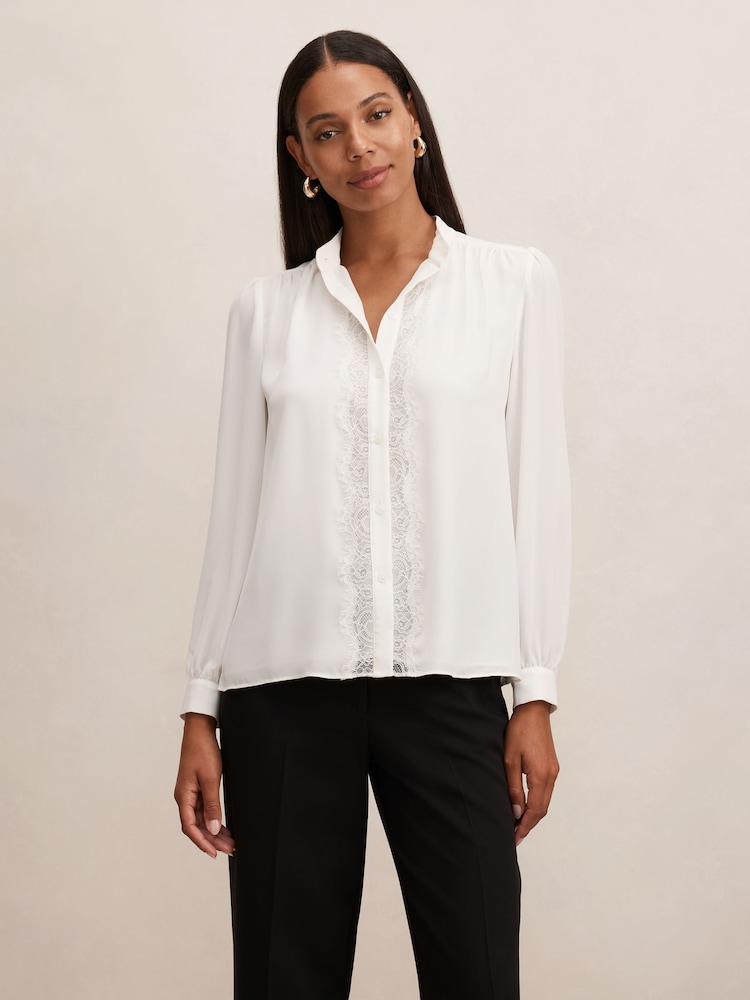 Forever New White Poppy Lace Trim Blouse - Image 1 of 5