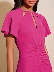 Lipsy Pink Petite Ruched Front Keyhole Cut Out Asymmetrical Midi Dress - Image 4 of 4