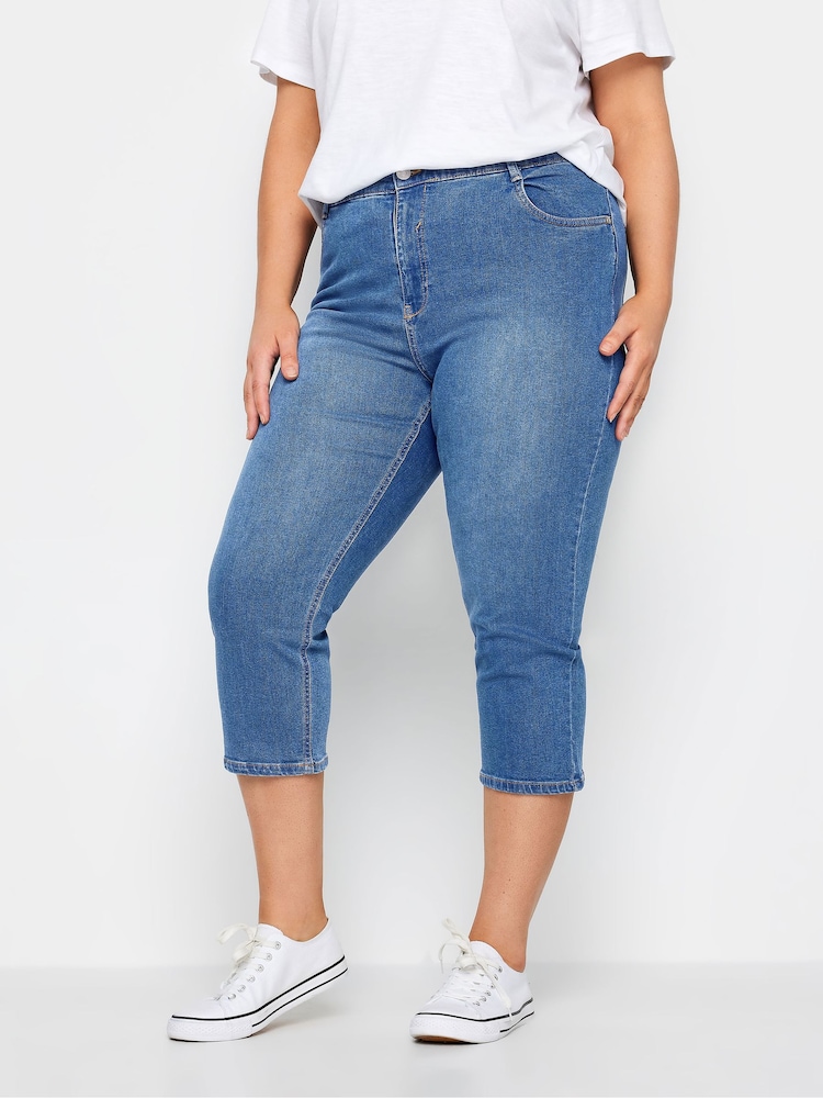 Evans Blue Mid Wash Cropped Jeans - Image 1 of 2 Evans Blue Mid Wash Cropped Jeans - Image 1 of 2
