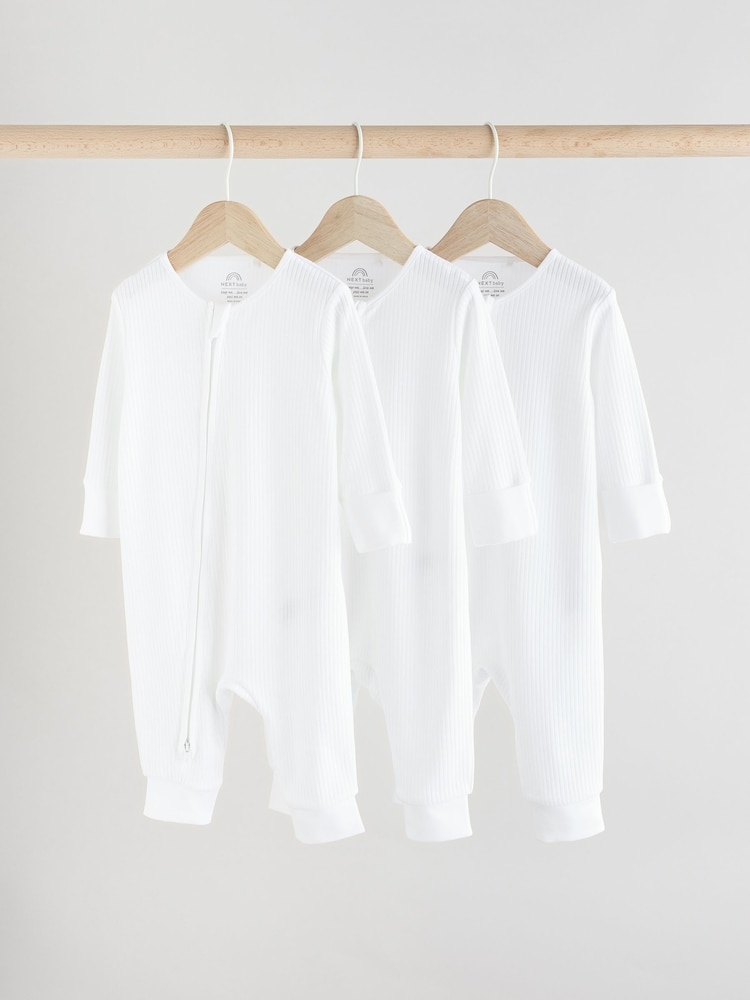 Bela - Dojenček Two Way Zip brez stopal 100% Cotton Sleepsuits 3 Paket (0mesec-2leto) - Slika 1 iz 10