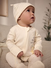 Blanco - Conjunto de gorro y pijama tipo pelele de algodón 100 % para bebé con mensaje "I'm New Here" (0-6 meses) - Imagen 3 de 14