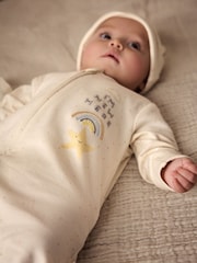 Blanco - Conjunto de gorro y pijama tipo pelele de algodón 100 % para bebé con mensaje "I'm New Here" (0-6 meses) - Imagen 4 de 14