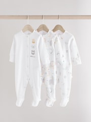 White Baby Animal Print 100% Cotton Sleepsuits 3 Pack (0-2yrs) - Image 1 of 12