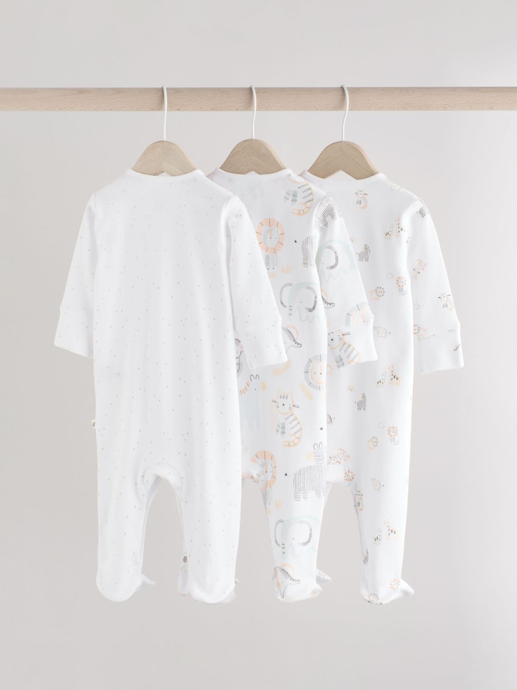 White Baby Animal Print 100% Cotton Sleepsuits 3 Pack (0-2yrs) - Image 2 of 12