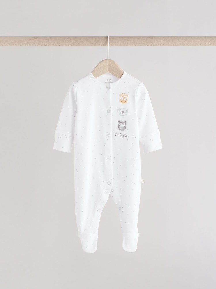 Weiß - Baby-Schlafanzüge mit Tiermuster aus 100 % Baumwolle im 3er-Pack (0–2 Jahre) - Image 3 of 12