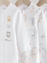 White Baby Animal Print 100% Cotton Sleepsuits 3 Pack (0-2yrs) - Image 7 of 12