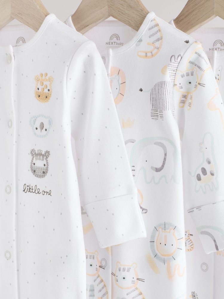 Weiß - Baby-Schlafanzüge mit Tiermuster aus 100 % Baumwolle im 3er-Pack (0–2 Jahre) - Image 7 of 12