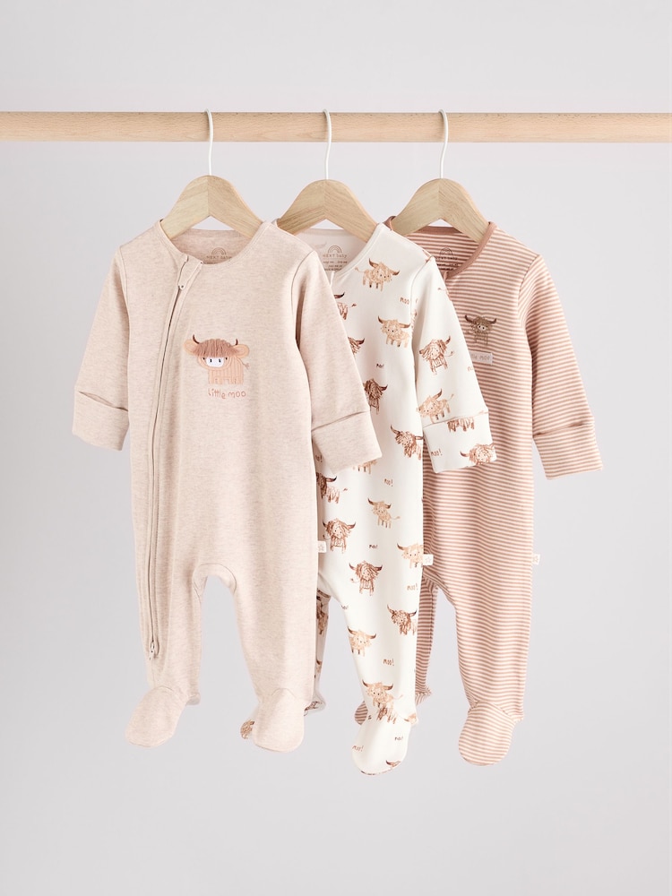 Neutral Hamish Baby 100% Cotton Sleepsuits 3 Pack (0mths-2yrs) - Image 1 of 14