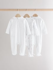White 100% Cotton Sleepsuits 3 Pack (0-2yrs) - Image 2 of 12