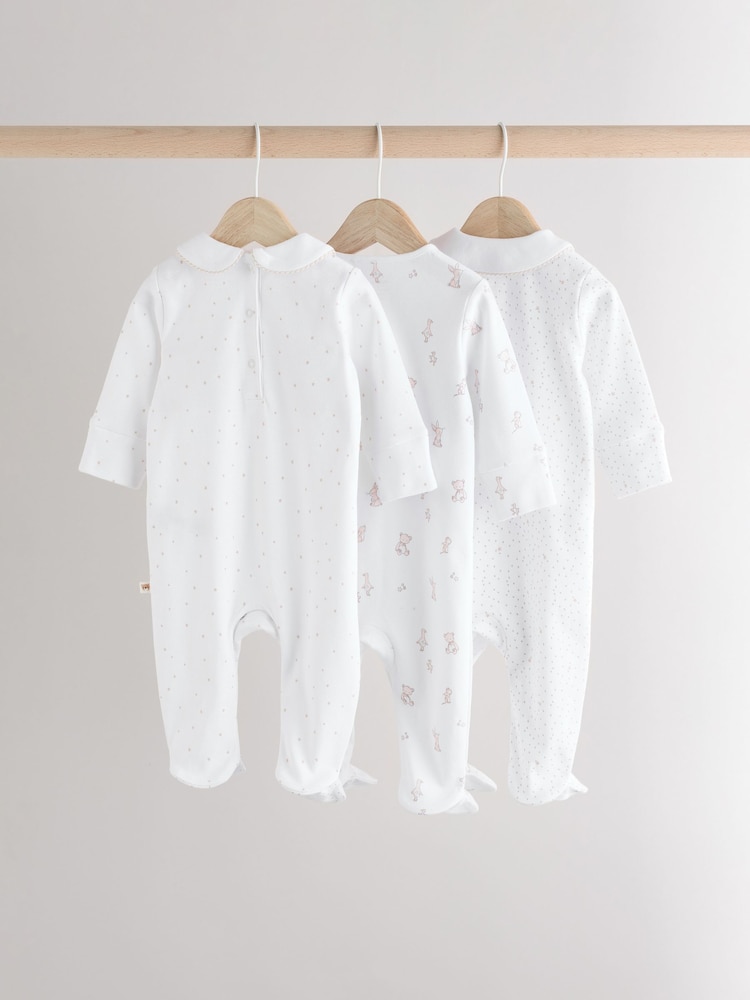White 100% Cotton Sleepsuits 3 Pack (0-2yrs) - Image 2 of 12