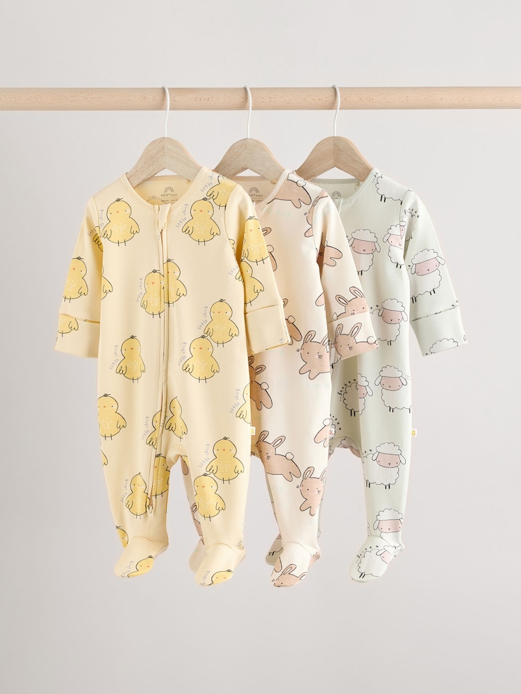 Rumena - dojenček Spring Two Way Zip 100% Cotton Sleepsuits 3 Paket (0mesec-2leto) - Slika 1 iz 11