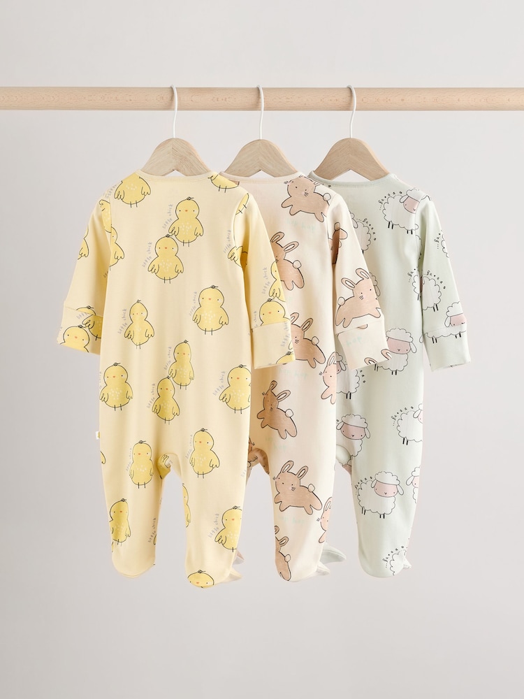 Rumena - dojenček Spring Two Way Zip 100% Cotton Sleepsuits 3 Paket (0mesec-2leto) - Slika 2 iz 11