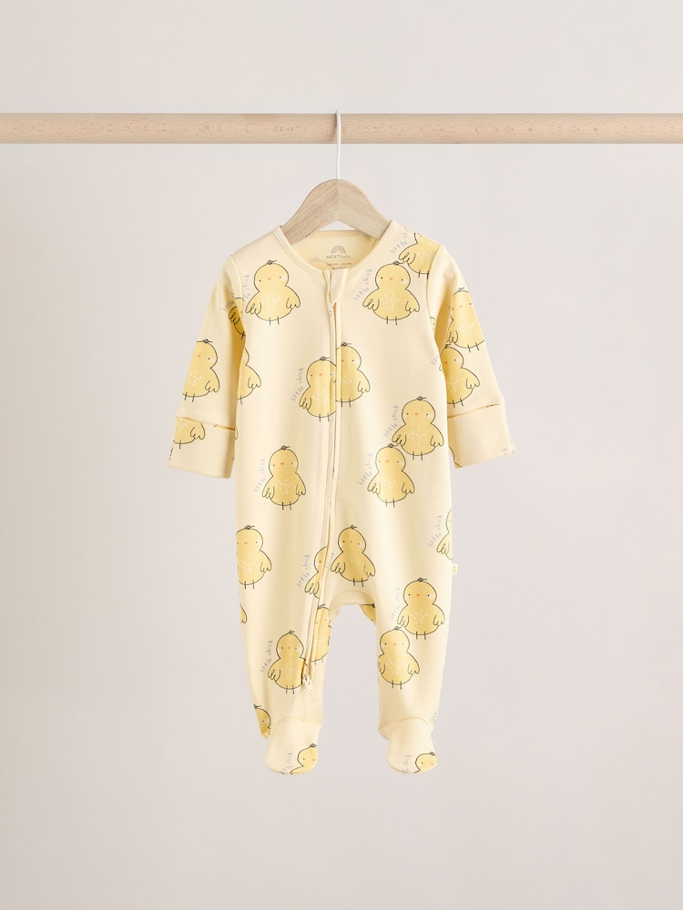Yellow Baby Spring Two Way Zip 100% Cotton Sleepsuits 3 Pack (0mths-2yrs) - Image 3 of 11