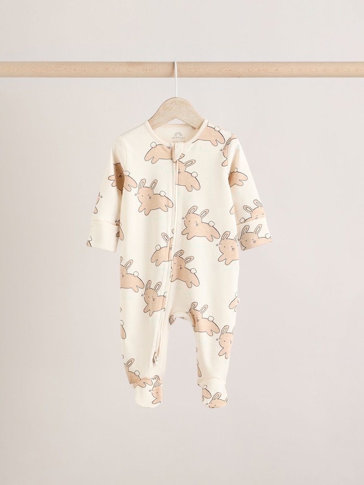 Yellow Baby Spring Two Way Zip 100% Cotton Sleepsuits 3 Pack (0mths-2yrs) - Image 4 of 11