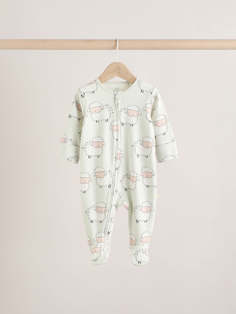 Yellow Baby Spring Two Way Zip 100% Cotton Sleepsuits 3 Pack (0mths-2yrs) - Image 5 of 11