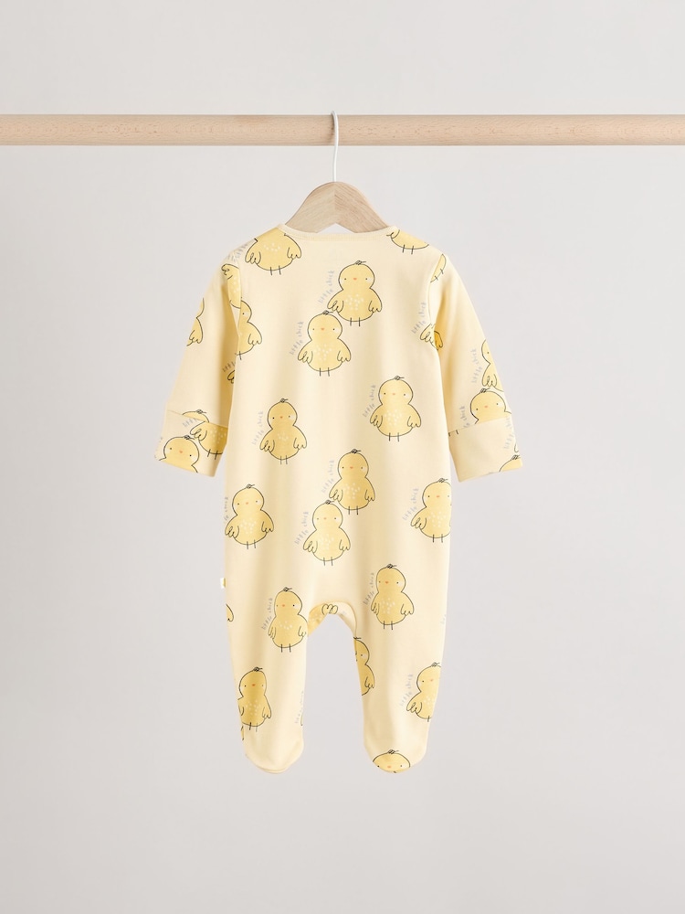 Yellow Baby Spring Two Way Zip 100% Cotton Sleepsuits 3 Pack (0mths-2yrs) - Image 6 of 11
