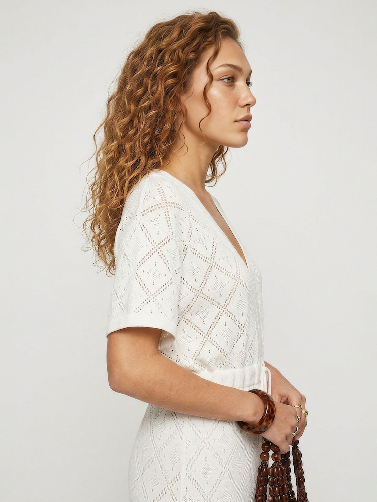 Raffya Cream Santorina Knitted Midi Dress - Image 4 of 4