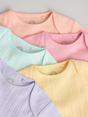 Pink pastels Short Sleeve Rib Baby 100% Cotton Bodysuits 5 Pack - Image 10 of 13